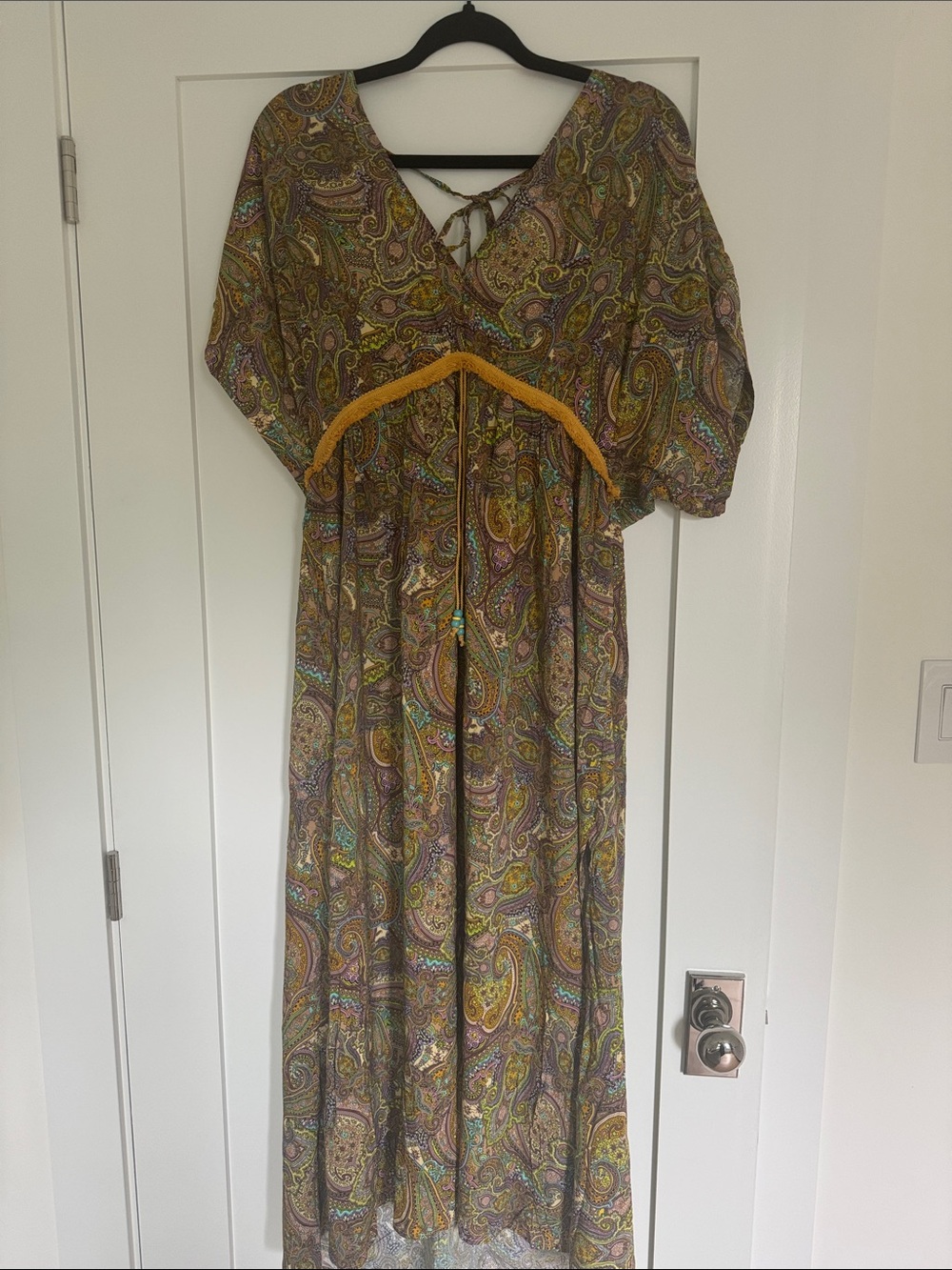 Boho Paisley Maxi Dress in Olive and Mustard